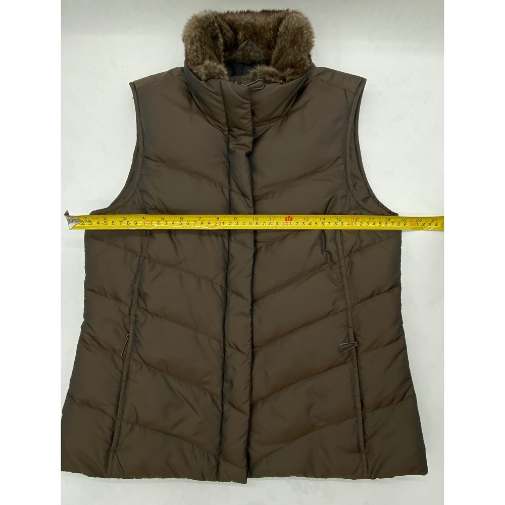 Eddie‎ Bauer Womens Brown Down Vest Faux Fur Collar Premium Goose Down Size S - Picture 10 of 14